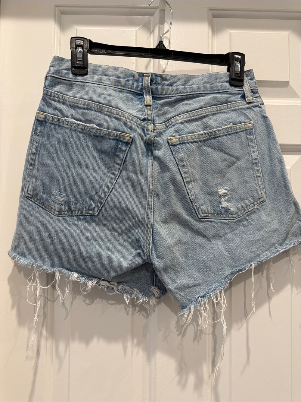 Agolde Parker long short Light Blue Distressed Denim Cutoff Shorts 26 - Picture 3 of 6